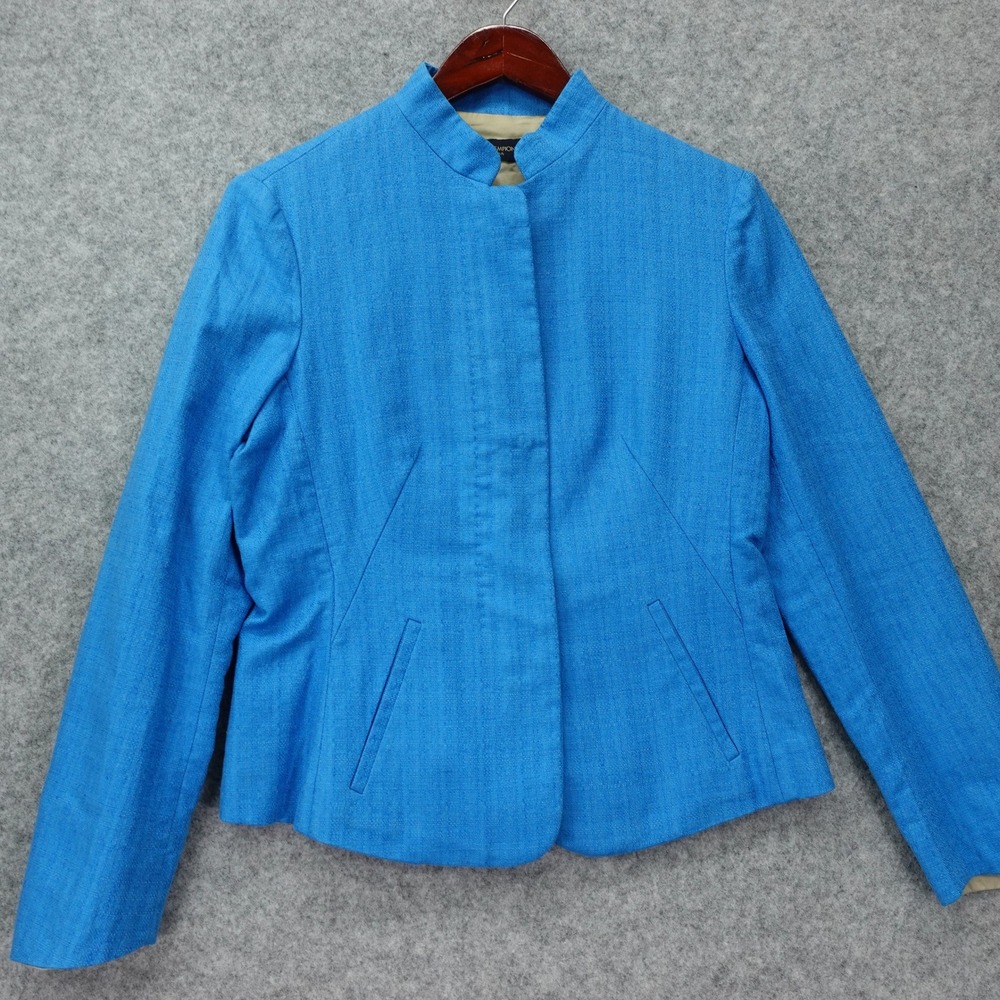 Piazza Sempione Womens Cobalt Blue Mandarin Zip Blazer Peplum Italy 44 M $1055